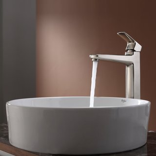 KRAUS Round Ceramic Vessel Sink in White with Virtus Faucet in Brushed Nickel