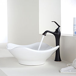 KRAUS Tulip Ceramic Vessel Sink in White with Ventus Faucet in Oil Rubbed Bronze