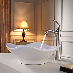 KRAUS Tulip Ceramic Vessel Sink in White with Ventus Faucet in Brushed Nickel