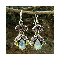 Sterling Silver 'Indian Rainbow' Multi-gemstone Earrings (India)