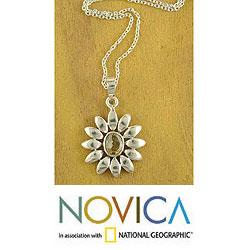 Sterling Silver 'Indian Sunflower' Citrine Necklace (India)