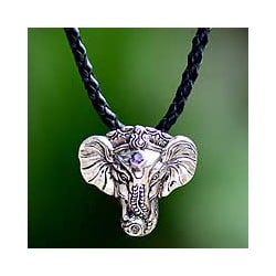 Sterling Silver Men's 'Wise Ganesha' Leather Necklace (Indonesia)