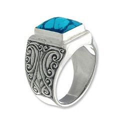 Sterling Silver Men's 'Sky Crown' Recon Turquoise Ring (Indonesia)