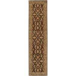 Hand-tufted Traditional Vechur Chocolate Floral Border Wool Rug (2'6 x 8')