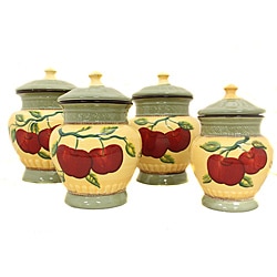 Casa Cortes Apple Collection 4-Piece Hand-Painted Canister Set