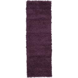 Hand-woven Purple Magallanic Colorful Plush Shag New Zealand Felted Wool Rug (4' x 10')