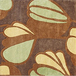Hand-Tufted New Zealand Wool Blend Brown Floral Area Rug (6' x 6')