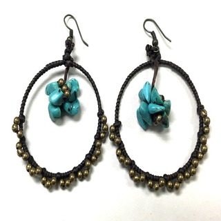 Handmade Turquoise and Brass Bead Hoop Earrings (Thailand)