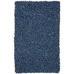 Hand-tied Pelle Blue Leather Shat Rug (8' x 10')