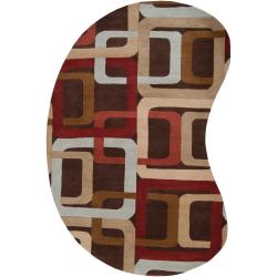 Hand-tufted Brown Contemporary Multi Colored Square Burla Wool Geometric Rug (8' x 10' Kidney)