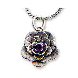 Sterling Silver 'Holy Lotus' Amethyst Flower Necklace (Indonesia)