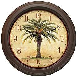 Cabana 12-inch Brown Palm Tree Resin Wall Clock