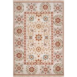 Hand-knotted Ivory Paisley Floral Hemera New Zealand Wool Rug (6' x 9')