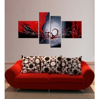 Hand-painted 'Red Wing' 4-piece Gallery-wrapped Canvas Art Set