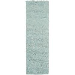 Hand-woven Spa Blue Bianci Colorful Plush Shag New Zealand Felted Wool Rug (2'6 x 8')