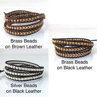 Sublime Metallic Round Beads Triple Wrap Leather Bracelet (Thailand)