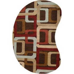 Hand-tufted Brown Contemporary Multi Colored Square Gehrig Wool Geometric Rug (6' x 9' Kidney)