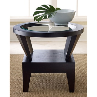 Abbyson Morgan Round Glass Espresso End Table