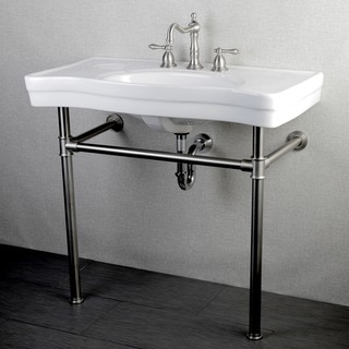 Imperial Vintage 36-inch Satin Nickel Pedestal Center Bathroom Sink Vanity