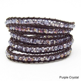 Handmade Mystique Colored Crystal 5-wrap Leather Bracelet (Thailand)