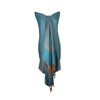 Women's Light Blue and Gold Shawl Wrap