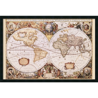Henricus Hondius 'Map Of The World' Framed Art Print with Gel Coated Finish