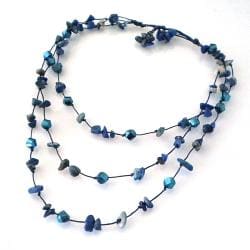 Triple Layer Purple Glamor Lapis-Cubic Crystal Cotton Rope Necklace (Thailand)