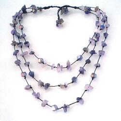 Handmade Triple Layer Purple Glamor Amethyst-Cubic Crystal Cotton Rope Necklace (Thailand)