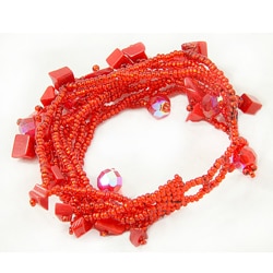 Handmade Multi-Strand Czech Red Beaded Bracelet (Guatemala)