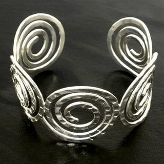 Handmade Silver Hammered Spirals Overlay Cuff Bracelet (Mexico)