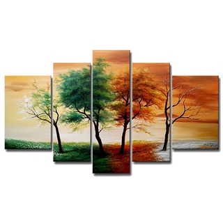 Hand-painted 'Four Seasons' 5-piece Gallery-wrapped Canvas Art Set