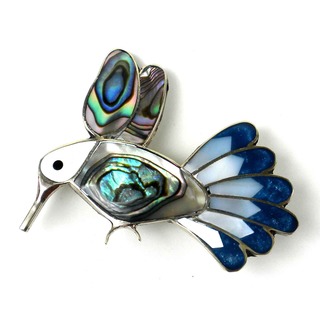 Handmade Abalone Hummingbird Pin (Mexico)