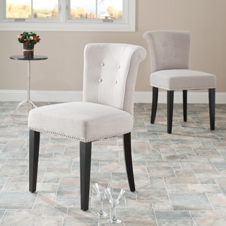 Safavieh En Vogue Dining Bordeaux Beige Linen Nailhead Side Chairs (Set of 2)