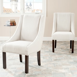 Safavieh En Vogue Dining Sloping Arm Beige Linen Nailhead Side Chairs (Set of 2)