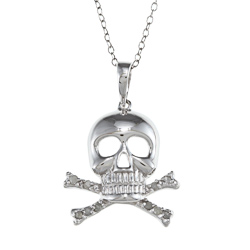 Silver 1/10ct TDW Diamond Skull and Crossbones Fashion Necklace (J-K, I3)