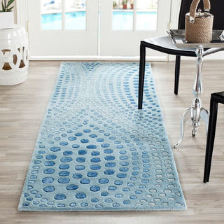 Safavieh Handmade Soho Abstract Wave Light Blue Wool Runner Rug (2' 6 x 12')
