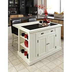 preview thumbnail 2 of 0, Gracewood Hollow Adrian Distressed White Board Kitchen Island with Drop-leaf Breakfast Bar