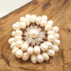 Freshwater White Pearl Embellished Sunflower Floral Pin/Brooch (Thailand)