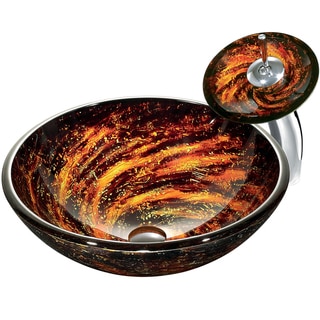 VIGO Northern Lights Vessel Sink in Browns with Waterfall Faucet