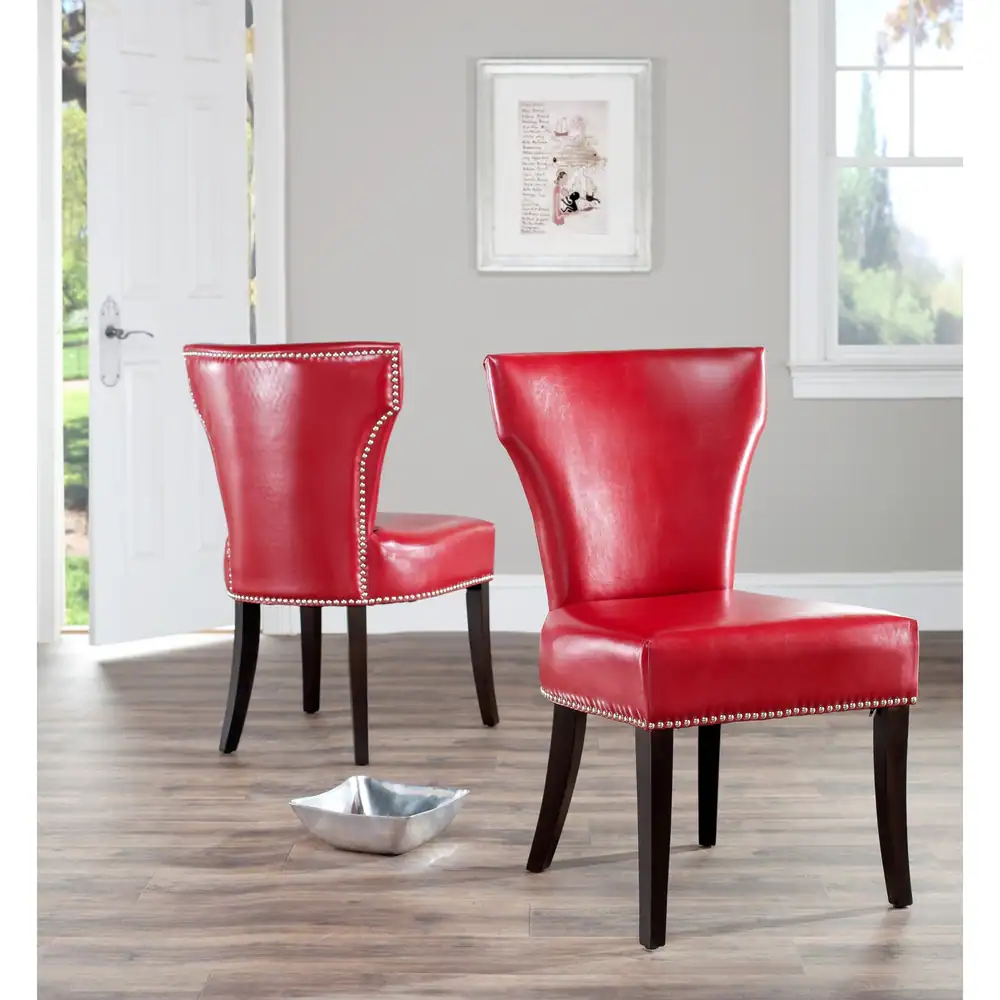 SAFAVIEH En Vogue Dining Matty Red Leather Nailhead Dining Chairs (Set of 2) - 22.8" x 25.8" x 37"