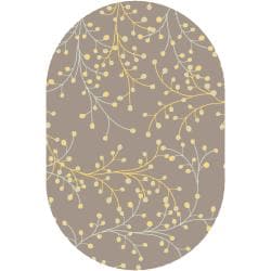 Hand-tufted Gray Athenine Floral Wool Rug (8' x 10' Oval)