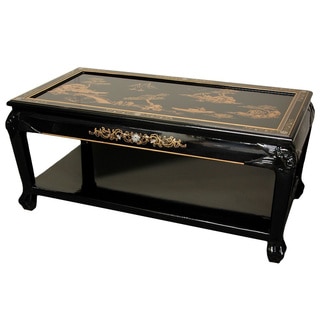 Black Lacquer Landscape Coffee Table with Shelf (China)
