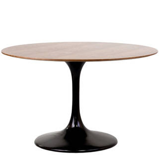 Eero Saarinen Style Tulip Dining Table in Black with Walnut Top