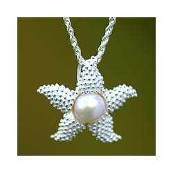 Silver 'Sparkle Starfish' Pearl Necklace (10.5 mm) (Indonesia)