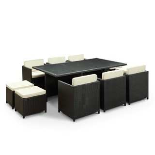Evo Outdoor 11-piece Dining Set in Espresso with White Cushions