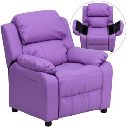 Deluxe Heavily Padded Contemporary Lavender Vinyl Kids Recliner with Storage Arms