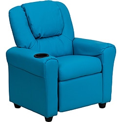 Contemporary Turquoise Vinyl Kids Recliner with Cup Holder and Headrest