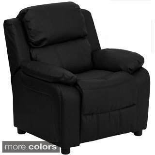 Deluxe Heavily Padded Contemporary Leather Kid's Recliner with Storage Arms