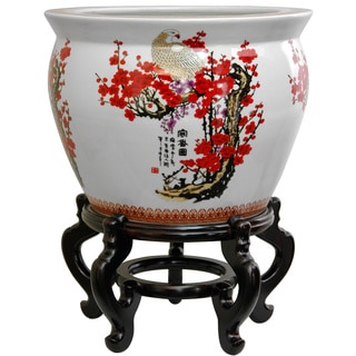 Handmade Oriental Home Porcelain 18-inch Cherry Blossom Fishbowl (China)