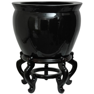 Oriental Home Porcelain 18-inch Solid Black Fishbowl (China)
